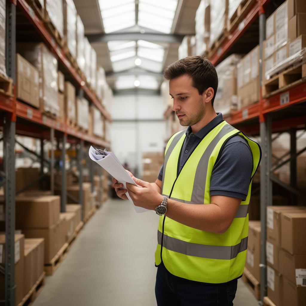 Procurement manager reviewing live dashboard on a tablet in a warehouse