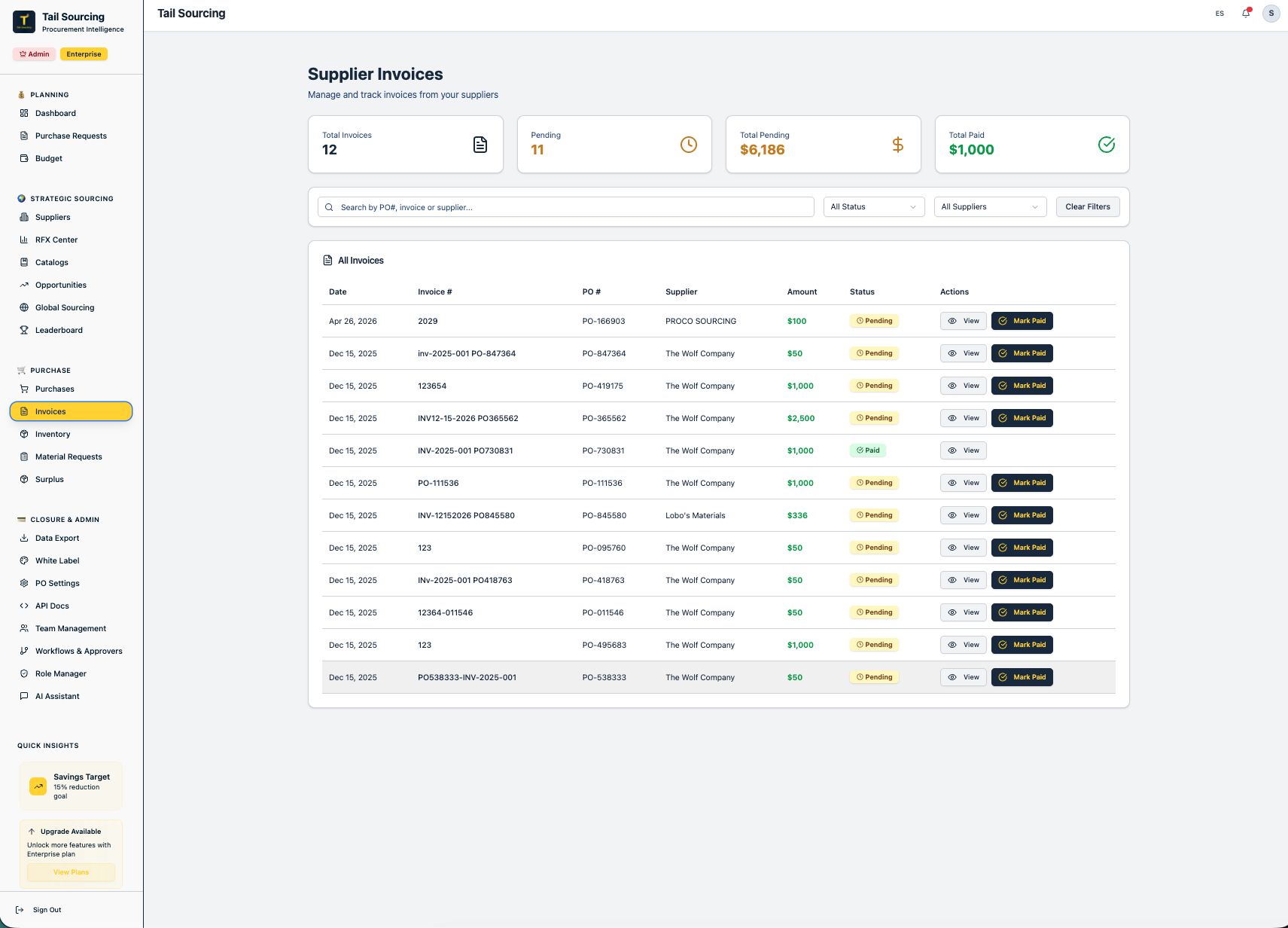 Supplier invoices tracking