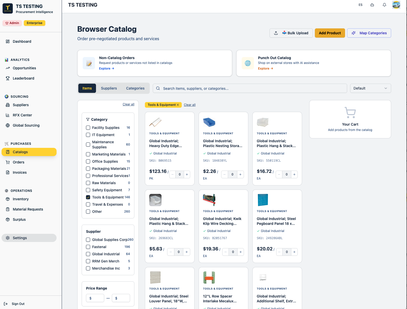 Catalog browser with pre-negotiated items